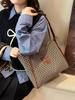 Bolsa Tote de Lã Pied-de-Poule Vintage Feminina 2024 Nova Casual Versátil Portátil Grande Capacidade Bolsa de Ombro