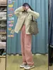 Pantalones de pana rosa petite para mujer, de pierna ancha, casual, cropped hasta el tobillo, talla XS, versátiles para otoño e invierno