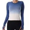 Ropa de Yoga de Color Degradado, Manga Larga, Ajustada, Transpirable, de Secado Rápido, Ligera, a Prueba de Golpes, Ropa de Fitness para Mujer