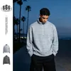 SANHOMME Moletom de meia-zip com gola alta estilo americano, listrado cinza, jaqueta masculina, top casual para primavera e outono 7081