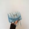Bolso de mujer con lazo y hilo bordado, estilo 2024, con cadena de celosía de diamantes, sencillo y moderno, para ir al trabajo, bandolera cuadrada pequeña.