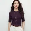 Camiseta básica casual de corte ajustado con cuello redondo para mujer, nuevo modelo de otoño 2026, top de algodón modal lana merino de manga corta