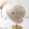 Chapéu de Pescador de Lã Grossa com Aba Larga Unissex Outono e Inverno Novo Chapéu de Bacia Quente Cor Pura Chapéu Simples