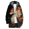 Jaqueta de Inverno Masculina Transfronteiriça com Forro de Pelúcia Estampado, Manga Longa Espessa à Prova de Vento com Zíper, Capuz Fashion, Modelagem Solta