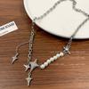 Dulce Nicho Perla Estrella Montura Zircón Collar Diseño Sentido Borla Cadena Clavícula Cadena Cuello Alto Sentido Cadena Suéter Mujeres Modernas