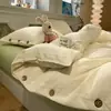 Conjunto de quatro peças estilo Muji para cama de solteiro, capa de edredom de algodão lavado, lençol, capa de edredom, saia de cama, conjunto de três peças para dormitório de estudante novo, quatro