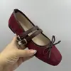 Zapatos Mary Jane de Terciopelo con Suela Plana Retro y Lazos 2026 Primavera/Verano Nuevo Estilo Coreano Versátiles Zapatos de una Sola Pieza con una Correa