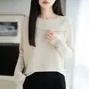 Suéter de punto de cuello redondo transfronterizo para mujer, jersey de manga larga, textura acanalada retro, corte holgado, adecuado para primavera y otoño, elegante capa interior
