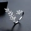 Anel Jinse Popular Transfronteiriço Folha Inlay de Cobre Zircônia Estilo Minimalista Nicho Único Tendência Aberto Ajustável