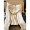 Abrigo Sudadera con Capucha Hueco Color Albaricoque para Mujer, Invierno 2026, Se Puede Usar Afuera, Cárdigan, Absolutamente Hermoso y Muy Atractivo, Top de Punto Grueso
