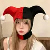 Sombrero de payaso para fiesta de carnaval de Halloween de otoño e invierno, sombrero de cuernos de diablo bicolor rojo y negro, sombrero casual y tocado
