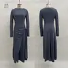 Estação independente Amazon europeia e americana transfronteiriça outono e inverno moda feminina cor sólida requintado bodycon vestido longo detalhe de nó vestido de manga longa