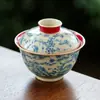 Tazón de Té de Cerámica Tres Amigos de la Temporada Invernal, Juego de Té Kung Fu Rojo Palaciego Estilo Chino de Alta Gama Individual para Uso Personal