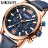 Nuevo Producto Reloj Megir para Hombre Cronógrafo Multifunción Correa de Cuero Genuino Deportivo de Cuarzo Dropshipping 2156