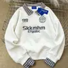 Roupa Casual de Trabalho Chique Moletom Patchwork Falso para Mulheres Outono e Inverno 2025 Solto Casual Estilo Coreano Top com Gola Polo