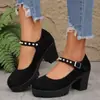 Zapatos de Invierno 2025 Estilo Nuevo Punta Redonda Boca Baja Tacón Grueso Correa Única Directo del Fabricante para Exportación Zapatos para Mujer Transfronterizos
