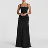 2026 Moda Femenina Transfronteriza de Verano Europea y Americana Elegante de Color Sólido sin Mangas con Cintura Ajustada y Falda Acampanada con Tirantes Vestido