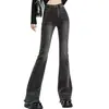 Jeans de estilo americano microacampanados para mujer, otoño/invierno 2026, tiro alto, adelgazantes, elásticos, dobladillo deshilachado, pantalones bootcut aptos para petite