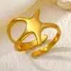 Anillo abierto de acero inoxidable con diseño de nicho, bañado en oro de 18k, con forma de estrella de mar y concha, joyería con un toque único de alta gama