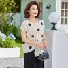 Conjunto de Verão da Mamãe Moda Estiloso Top Calça Wide Leg Conjunto de Duas Peças Mulheres de Meia-Idade Verão Top Listrado