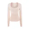 Otoño/Invierno Nuevo Chica Caliente Figura Atractiva Camiseta de Manga Larga con Botones Cuello Redondo Base de Punto Top Adelgazante
