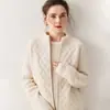 Cardigã de Algodão Texturizado Suéter de Cashmere Feminino Zíper Duplo Tricotado Solto Cardigã de Lã Engrossado Jaqueta Casual