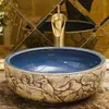 Lavabo de cerámica para encimera, de una sola cubeta, estilo vintage, lavabo artístico redondo para baño, lavabo artístico antiguo para uso doméstico