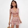 2026 Moda Nueva Europea y Americana para Mujer Cuello en V Lazo Ajustado Tejido Ultracorto Casual Manga Corta Camiseta Dulce Top