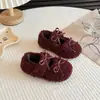 Sapatos de Algodão Pelúcia com Laço para Meninas Estilo Inverno Pequena Menina Quente Fofo Mocassins Infantis Antiderrapante Solado Macio Sapatos Infantis