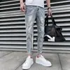 Jeans para Hombre Verano Moda Marca Estilo Coreano Ajustados Moda Simple Verano Delgados Rasgados Pantalones de Pierna Verano