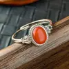 Anel de Prata S925 com Charme, Inlay de Turquesa, Ágata Vermelha do Sul e Jade Hetian, Anel Ajustável Fashion, Item de Luxo Leve Mais Vendido