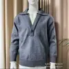 Suéter de malha falso de duas peças, suéter quente com gola virada para homens, camisa POLO de outono e inverno, suéter de lã com decote duplo em V, blusa casual para homens