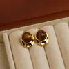 Pendientes Retro Otoño e Invierno de Gama Alta Maillard Ojo de Tigre Pendientes Aguja de Plata 925 No se Desvanecen Versátiles Pendientes Franceses Joyería