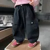 Pantalones cargo de algodón de color liso para niño, para primavera y otoño, pantalones casuales elegantes y geniales para niños, pantalones de moda para niños pequeños, comercio exterior