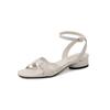Sandalias de estilo coreano, sencillas, combinables, tejidas en espiral, verano 2025, tacón bajo grueso, color sólido, punta redonda, punta abierta, estilo de hada, talla 42 grande