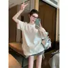 Camiseta de Manga Corta con Flores 3D y Perlas Talla Grande 2026 Nuevas Llegadas de Verano Para Mujeres Curvilíneas Adelgazante Moda Única Hermosa Prenda