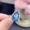 Conjunto Douyin de Anel, Pingente e Brincos de Topázio Azul Suíço Natural, Estilo Gota d'Água, Colar de Citrino da Sorte para Mulheres