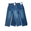 Emagrecimento visual~~Estica em quatro direções, naturalmente retrô, desgastado, design com fenda na linha do meio, jeans de perna reta estreita para mulheres, outono