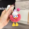 Piel Genuina de Conejo Rex Pato Llavero Colgante Muñeco de Peluche Muñeca Briquetas Pequeñas Colgante para Mochila Escolar Hecho a Mano