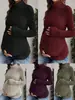 Camiseta básica de punto con cuello alto para maternidad transfronteriza para otoño e invierno, top holgado acanalado elástico de manga larga para el embarazo medio a tardío