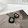 Estilo Chanel Diamante Negro Cuadrado Camelia Botón Metálico Botón de Lazo de Corazón Abrigo Abrigo Hebilla Decorativa