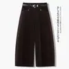 Calça Casual Customizada Cintura Alta Perna Reta Solta Outono Novo Estilo Retro High-End Cor Sólida Emagrecedor Oito