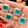 Zhuang Sheng Sheng Joias Base de Cobre Banhado a Ouro Esmeralda Sintética Azul Parian Temperamento Princesa Quadrado Conjunto Pedra Principal 14*14