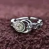 Anel de prata de lei S925 design retrô de nicho elemento Deus Sol folha de louro espiga de trigo anel de personalidade atacado