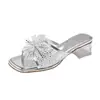 Sandalias de Tacón Grueso de Moda con Punta Cuadrada para Mujer, Sandalias Deslizantes Transparentes de Cristal con Tacón Medio Verano 2026 para Mujer