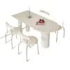 Conjunto de mesa de jantar e cadeiras em mármore branco puro e cor creme, design moderno e minimalista, adequado para apartamentos pequenos, mesa de jantar semicircular