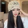 Gorro de lana calado tejido a mano estilo coreano para mujer, moda primavera y otoño, transpirable, que deja ver la cara, pequeño, combina con todo, gorro para cubrir la cabeza