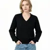Marca de moda de comercio exterior transfronterizo de Amazon RL auténtico mismo estilo suéter básico de punto de canalé de color liso con cuello en V para mujer