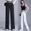 Pantalones de Mujer de Tiro Alto de Pierna Ancha con Efecto de Caída, Letras Cruzadas, Cintura Elástica, Pantalones Largos Rectos Sueltos Adelgazantes, Pantalones Negros, Otoño 2026