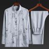 Traje Tang para Hombre de Mediana Edad y Anciano Traje de Papá Traje de Primavera y Verano Traje Hanfu de Dos Piezas de Manga Larga de Estilo Chino de Algodón Lino para Hombre